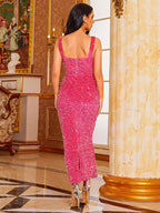 CHIC SEQUIN SLIT GRAND SLEEVELESS DRESS-BROWN Trendsi