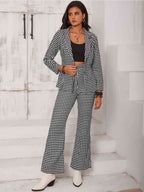 Checkered Blazer & Slit Pants Set Trendsi