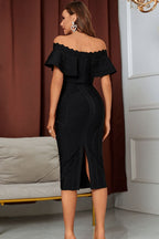 Layered Off-Shoulder Slit Bandage Dress-Black Trendsi