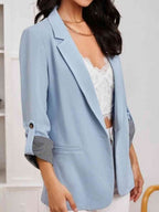 Lapel Collar Roll-Tab Sleeve Blazer Trendsi
