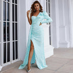 New Temperament Long Sleeved Party Split Evening Dress aclosy