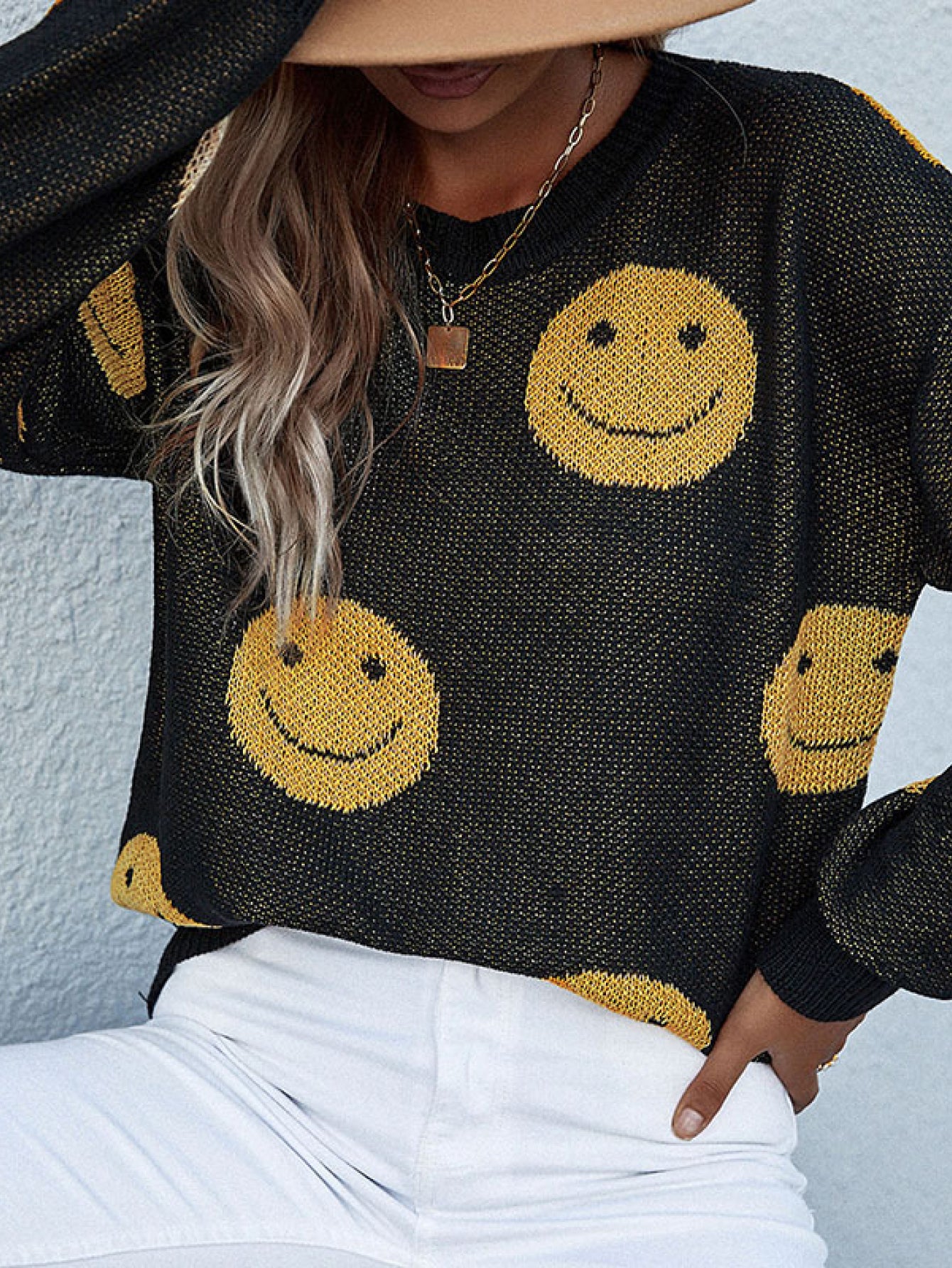 Smiley Face Sweater Trendsi