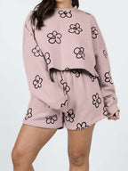 Floral Dropped Shoulder Sweatshirt and Shorts Set Trendsi