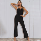 Fashion Women's Pearl Sling Crinkle Waist Wide Leg Jumpsuit Aclosy