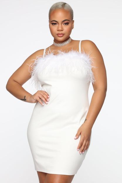 Kevio Feather Suspenders Party Dress-White aclosy