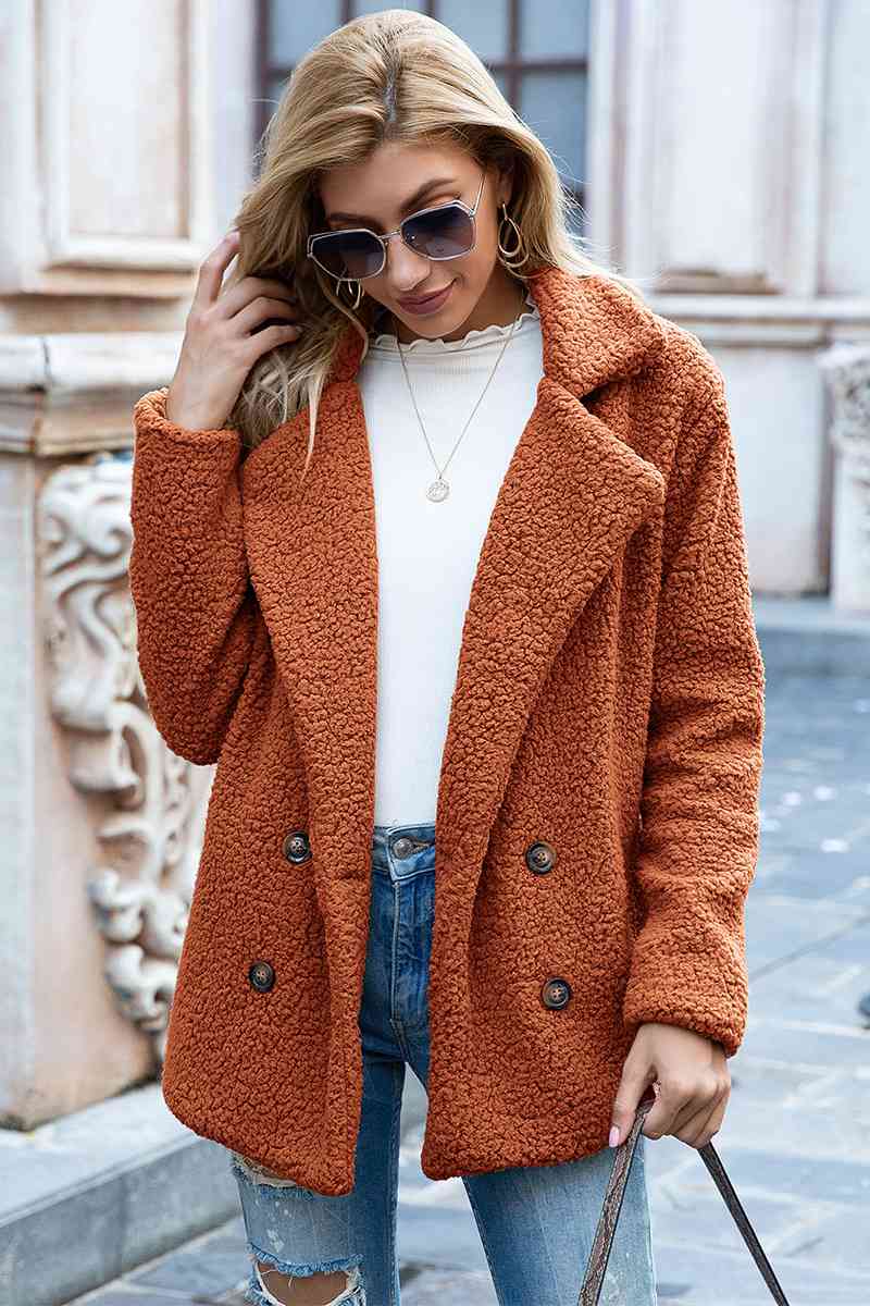 Full Size Lapel Collar Sherpa Coat Trendsi