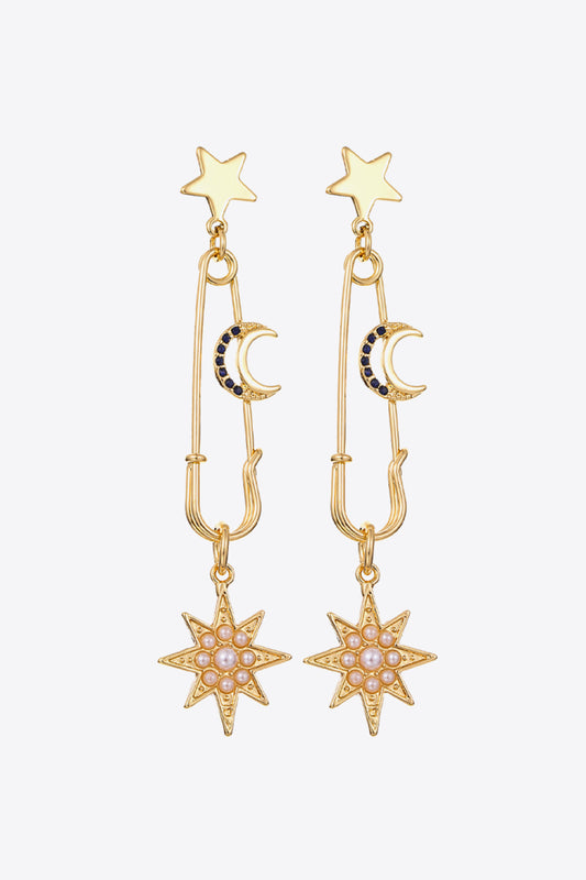 Inlaid Pearl Star and Moon Drop Earrings Trendsi