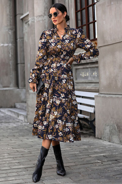 Floral Flounce Sleeve Tiered Dress Trendsi