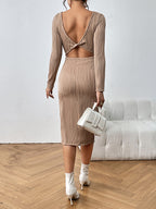 Long Sleeve Slit Midi Dress Trendsi