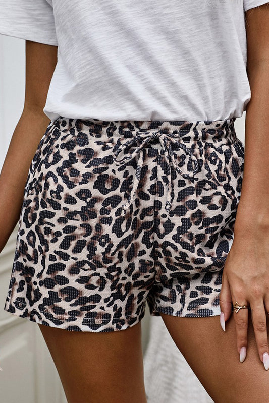 Leopard Drawstring Waist Shorts Trendsi