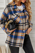 Plaid Pocketed Button Down Shacket Trendsi