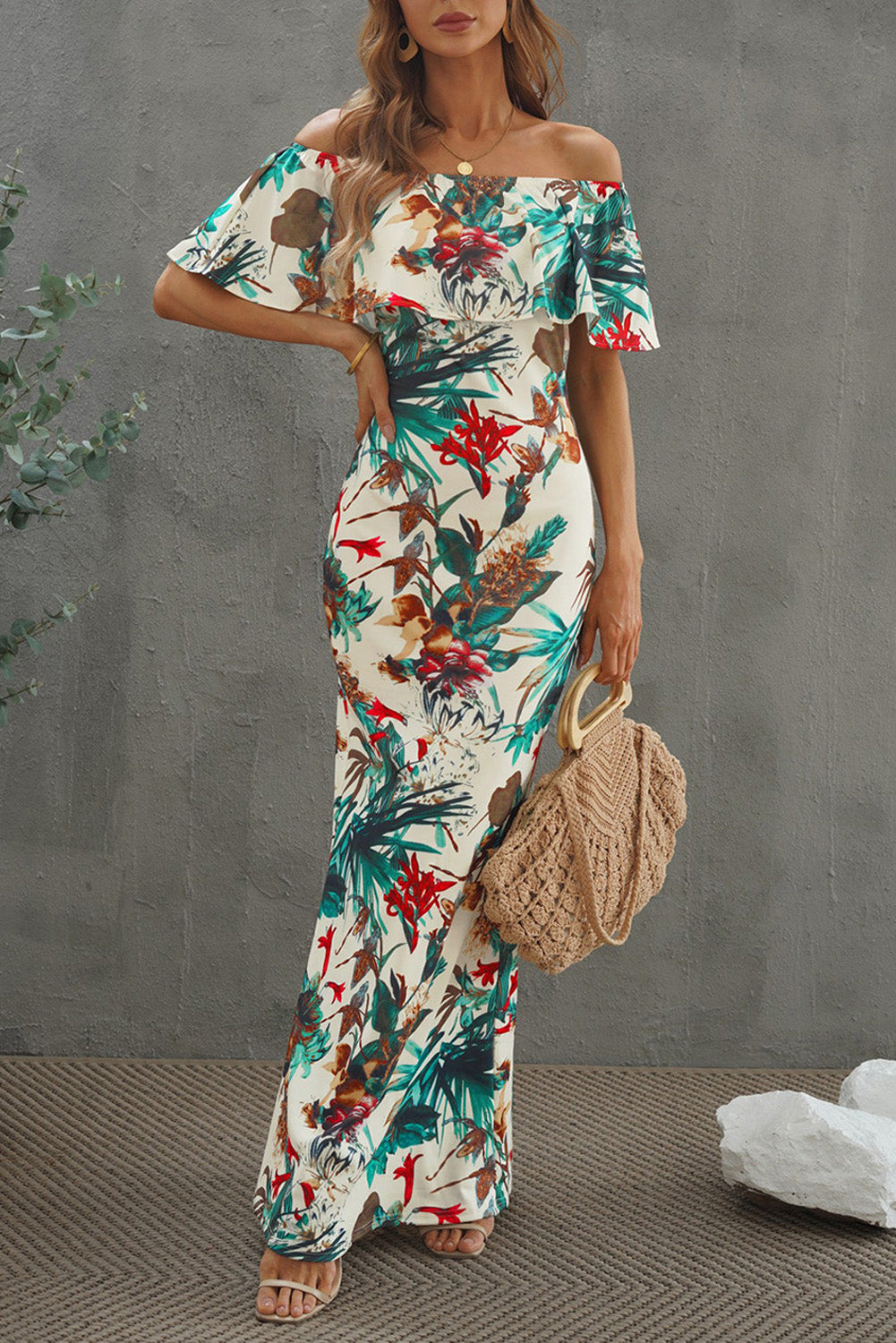 Floral Layered Off-Shoulder Maxi Dress Trendsi