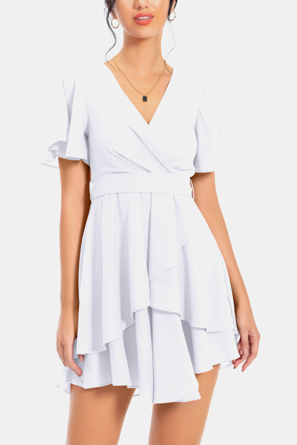 Surplice Neck Flutter Sleeve Dress Trendsi