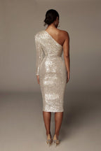 One-shoulder Dress Oblique Collar Wrapped Dress aclosy