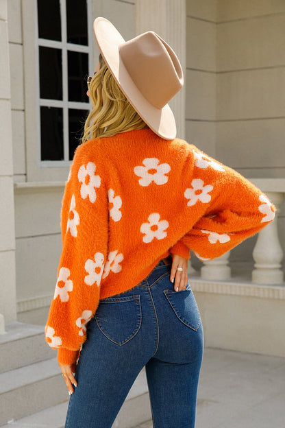 Floral Open Front Fuzzy Cardigan Trendsi