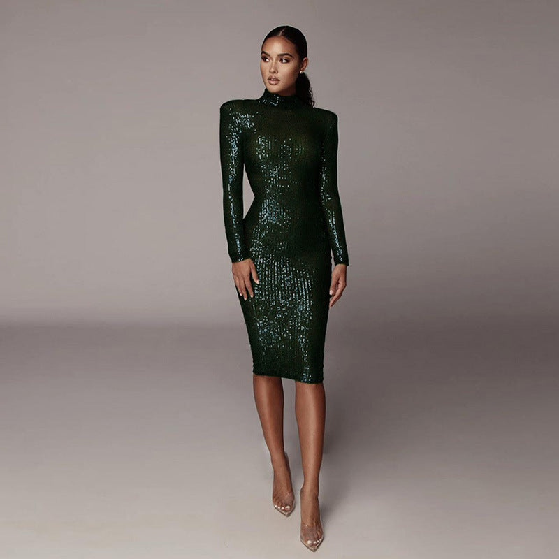 Long-sleeved sequin dress-Bride aclosy