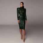 Long-sleeved sequin dress-Bride aclosy