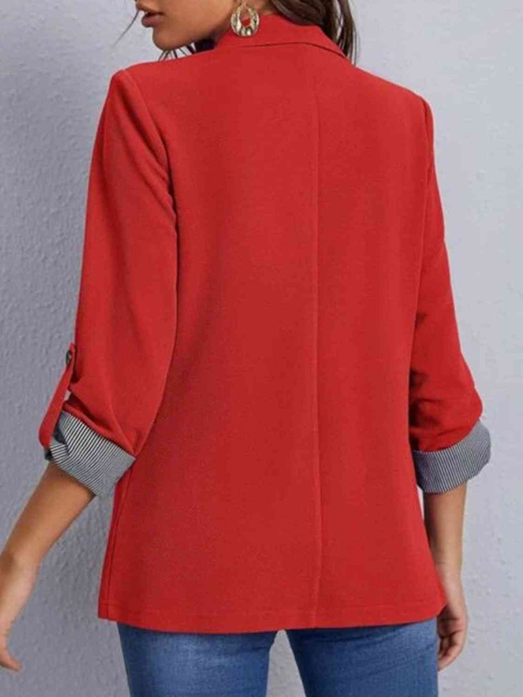 Lapel Collar Roll-Tab Sleeve Blazer Trendsi