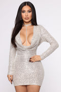 Swing Collar Party Dress-Silver aclosy