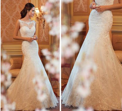Fishtail Wedding Dress Sleeveless Lace Evening Dress aclosy