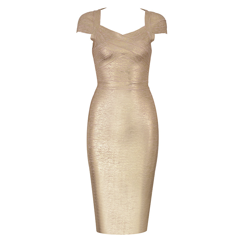 Sara Bandage Metallic Elite Dress-Gold Best Choice