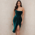 Gold Velvet Solid Color Irregular Midi Skirt Dress aclosy