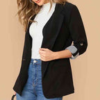 Lapel Collar Roll-Tab Sleeve Blazer Trendsi