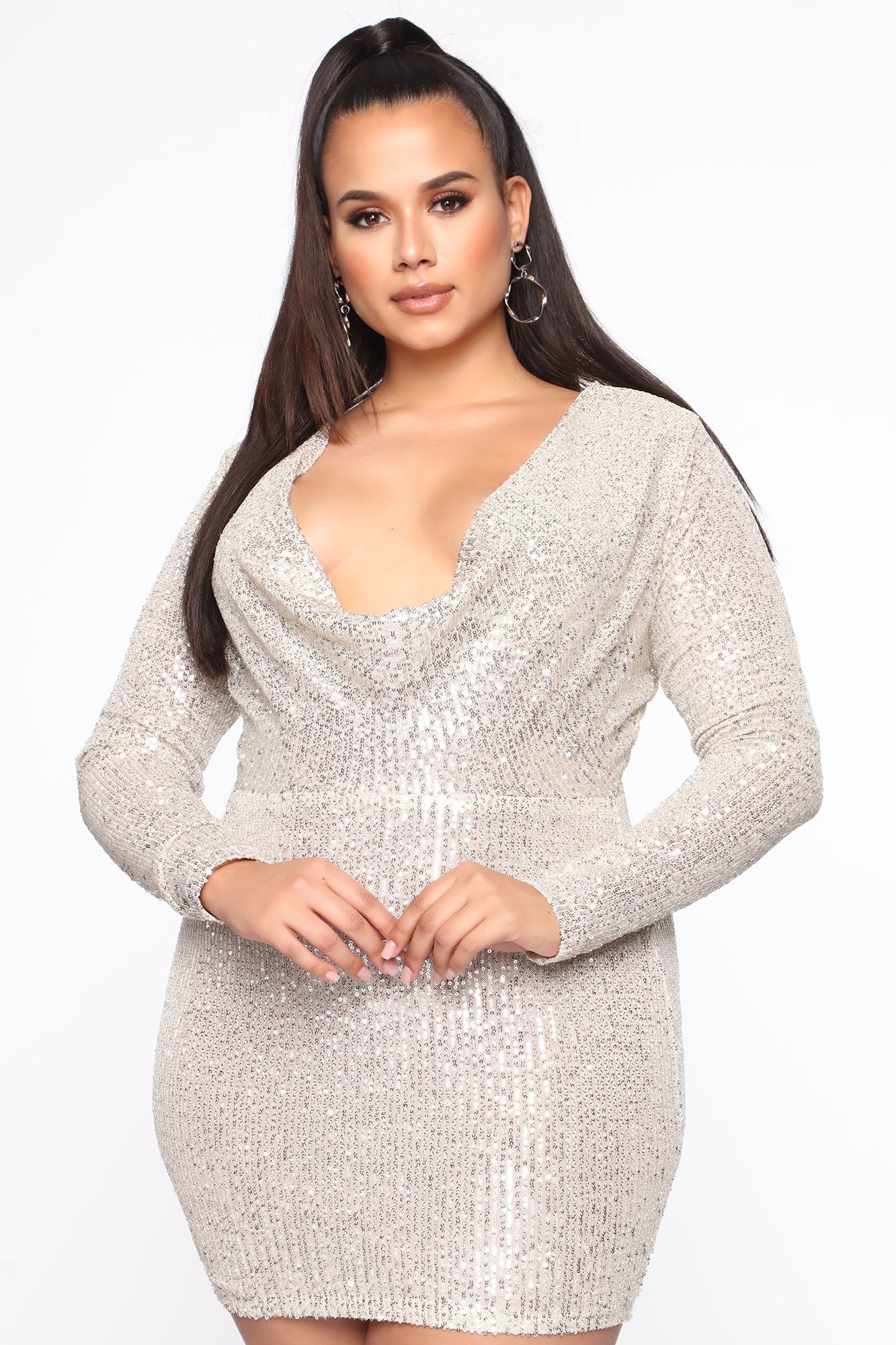 Swing Collar Party Dress-Silver aclosy