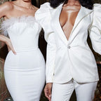 Chic Feather Midi Dress-White Aclosy