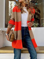 Contrast Open Front Long Sleeve Cardigan Trendsi