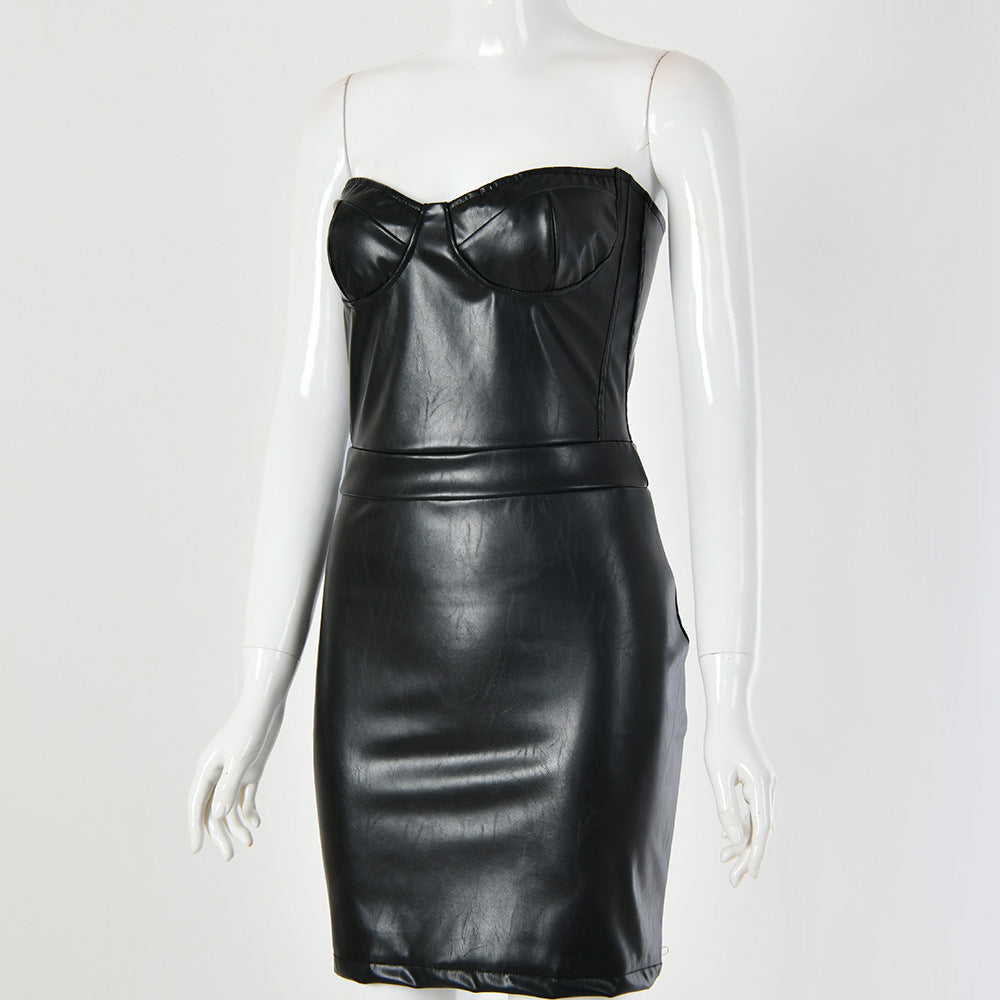 Wrapped chest wrap leather skirt aclosy