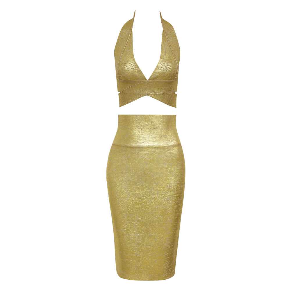 Elegant Golden celebrity dress New In