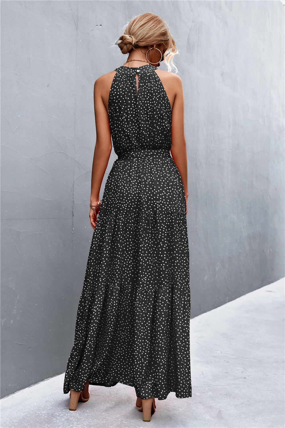 Printed Sleeveless Tie Waist Maxi Dress Trendsi