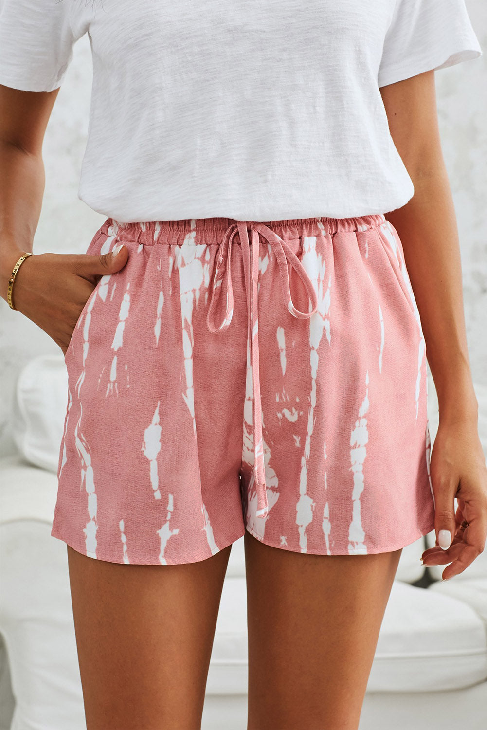 Tie-Dye Drawstring Waist Shorts with Pockets Trendsi
