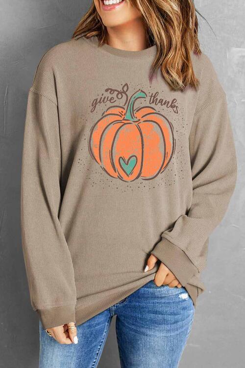 Pumpkin Graphic Round Neck Long Sleeve Sweatshirt Trendsi