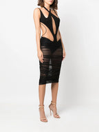 Kaira Cutout Mesh Midi Bandage Dress aclosy