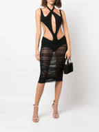 Kaira Cutout Mesh Midi Bandage Dress aclosy