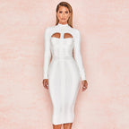Cut-Out Long Sleeves Party Bandage Clubwear Midi Dress aclosy