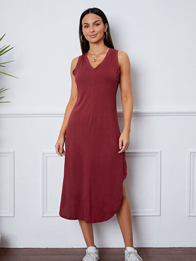 V-Neck Sleeveless Curved Hem Dress Trendsi