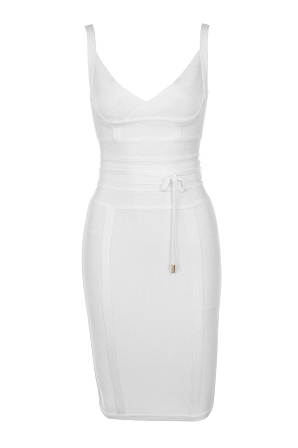 MEAGA TIE WAIST BANDAGE DRESS-WHITE #aclosy