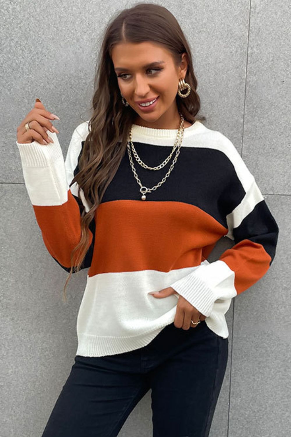 Longing For Fall Color Block Sweater Trendsi
