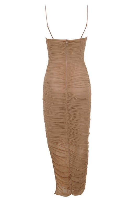 Carysa split mesh with suspenders dress-Apricot aclosy