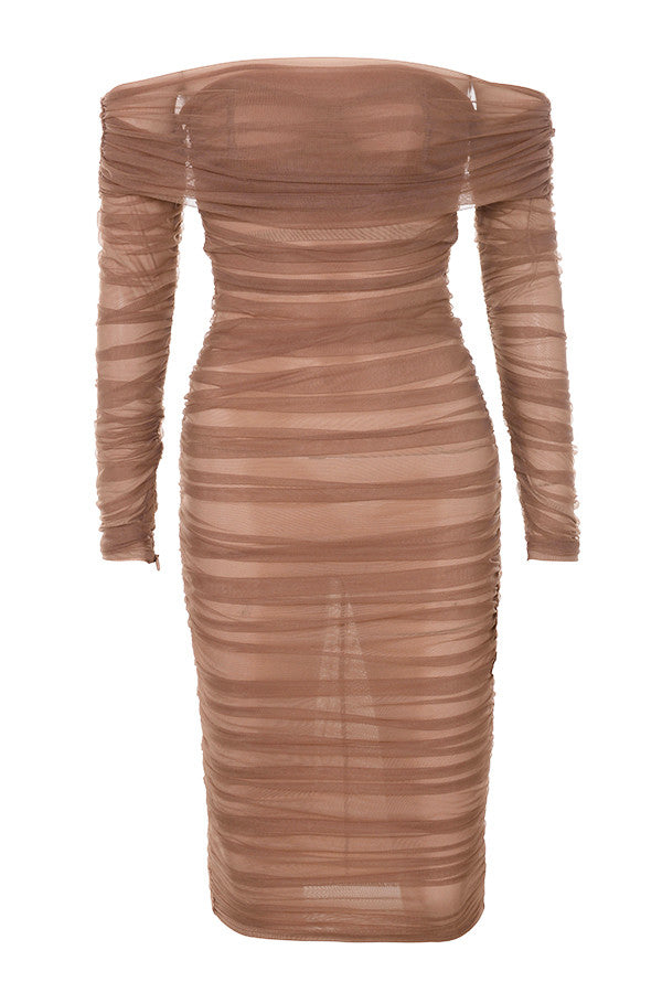 Ruched Off Shoulder Midi Dress aclosy
