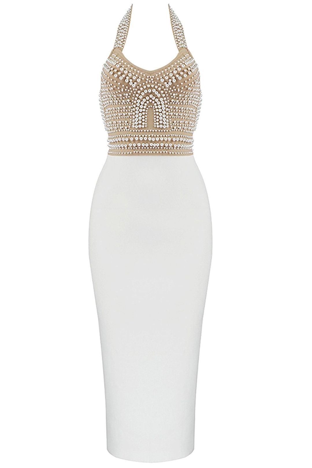 Cornelia Pearl Halter Bandage Dress aclosy