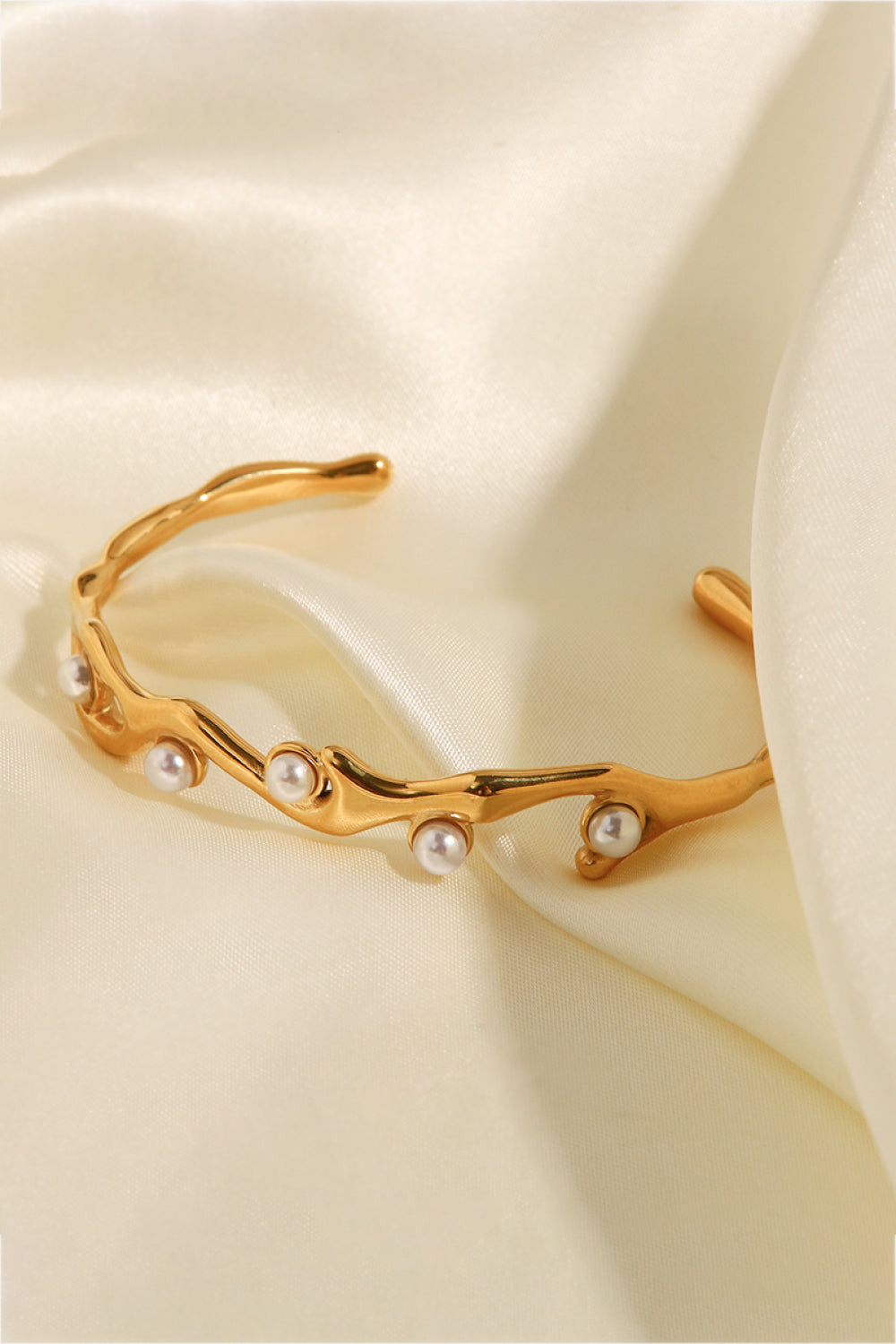 Inlaid Synthetic Pearl Open Bracelet Trendsi
