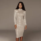 Long-sleeved sequin dress-Bride aclosy