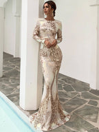 Fashion Stitching Mopping Long Sequin Dress aclosy