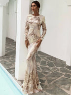 Fashion Stitching Mopping Long Sequin Dress aclosy