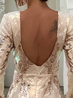 Fashion Stitching Mopping Long Sequin Dress aclosy