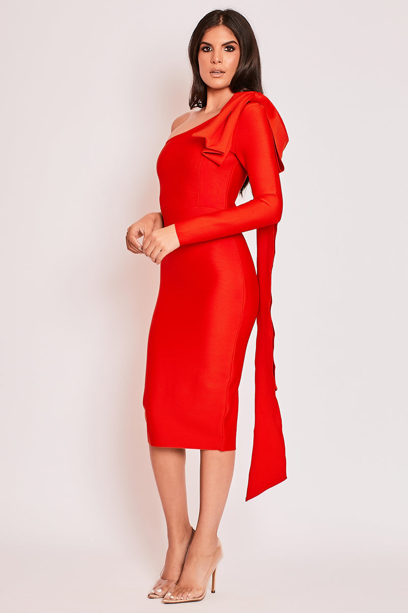 Ayla Red One-Shoulder Bandage Dress aclosy